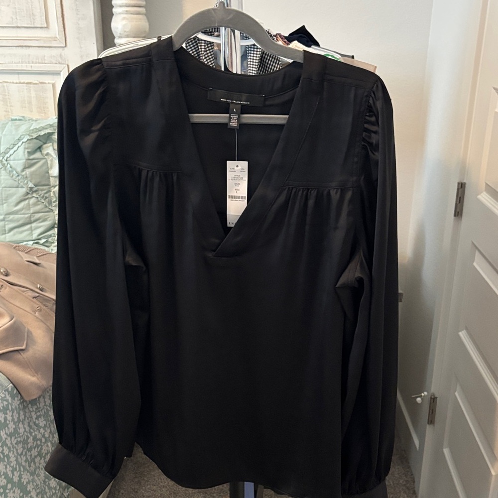 White House Black Market Satin Black Blouse